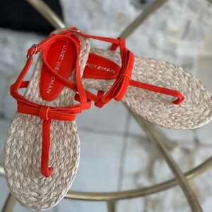 New Stuart Weitzman Bright Orange Rope-Textured Thong Espadrille Sandals